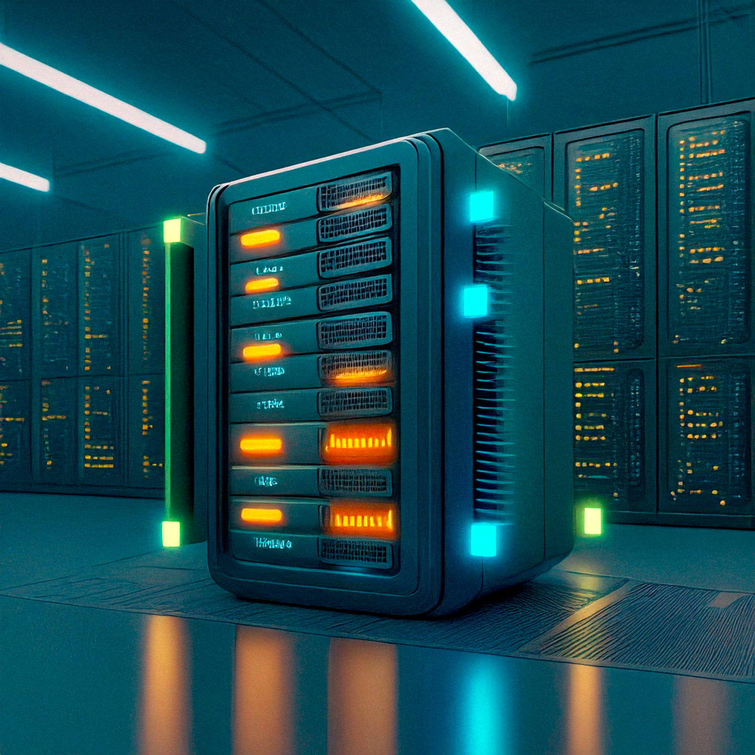 A server rack in a data center managing digital traffic like a load balancer